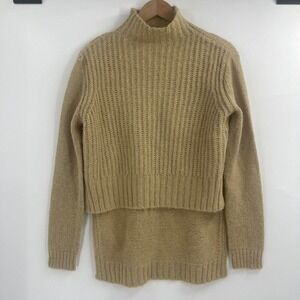 Project Naadam Camel Open Knit Turtleneck Sweater/Short Poncho, Size XS, NWT!
